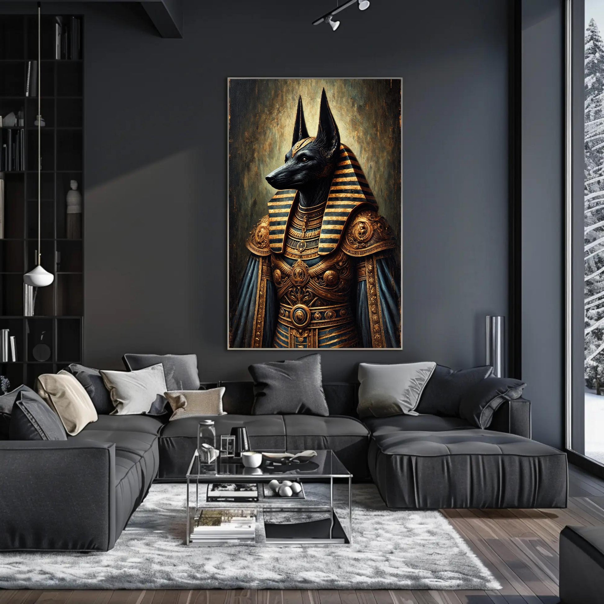 Anubis canvas wall art shown in a living room (view 2)