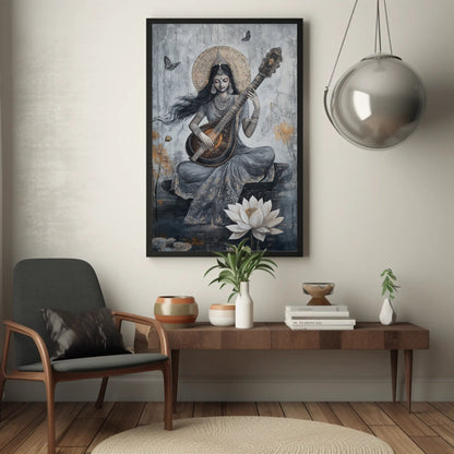 Goddess Saraswati Abstract Canvas Painting