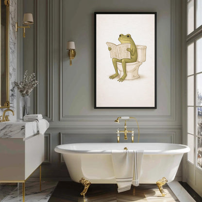 Frog Bathroom canvas wall art shown in a bathroom