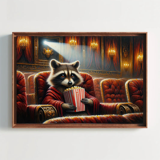 a painting of a raccoon in a movie theater