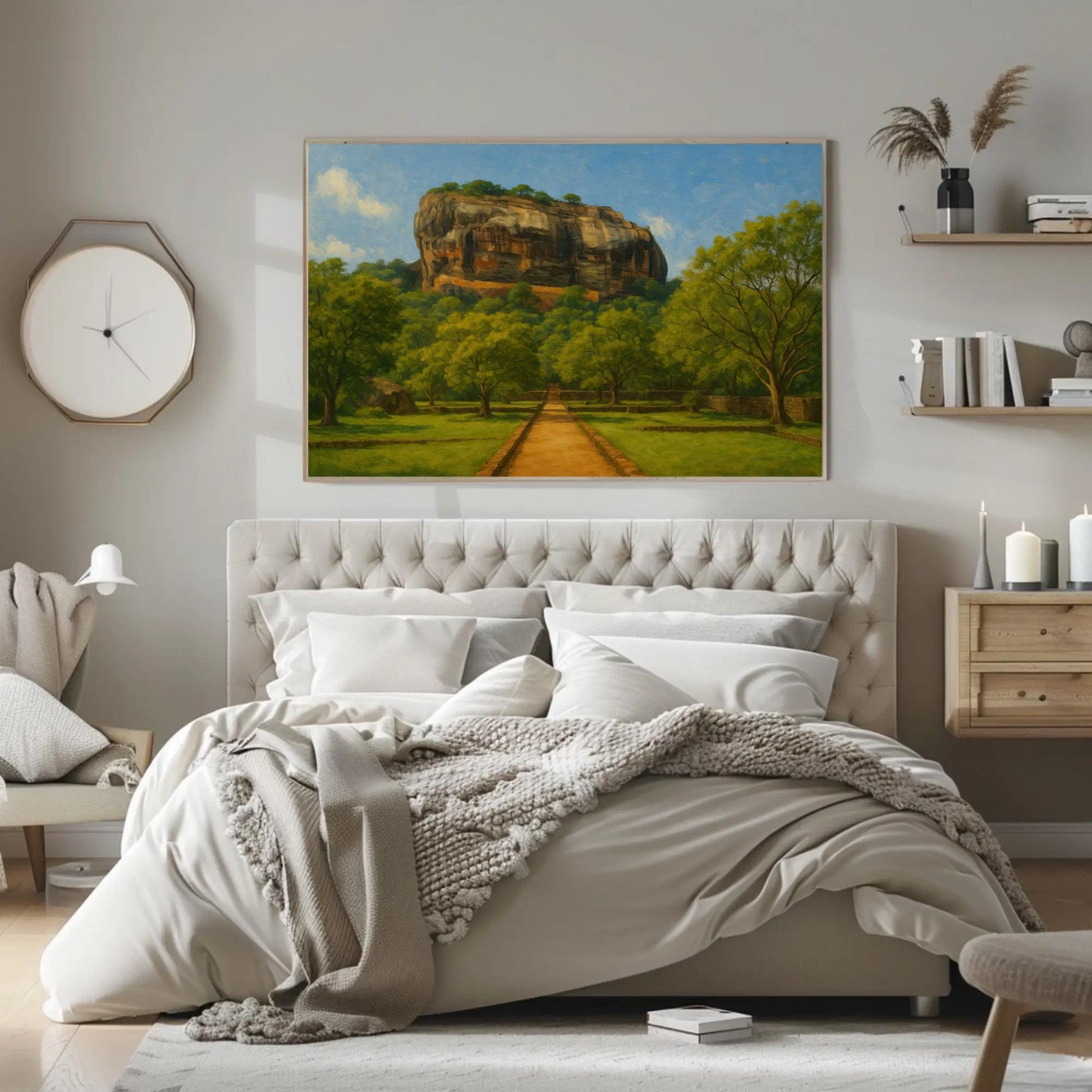 Sigiriya Rock Fortress canvas wall art shown in a bedroom