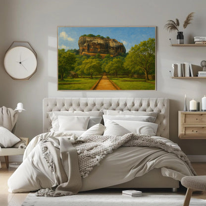 Sigiriya Rock Fortress canvas wall art shown in a bedroom