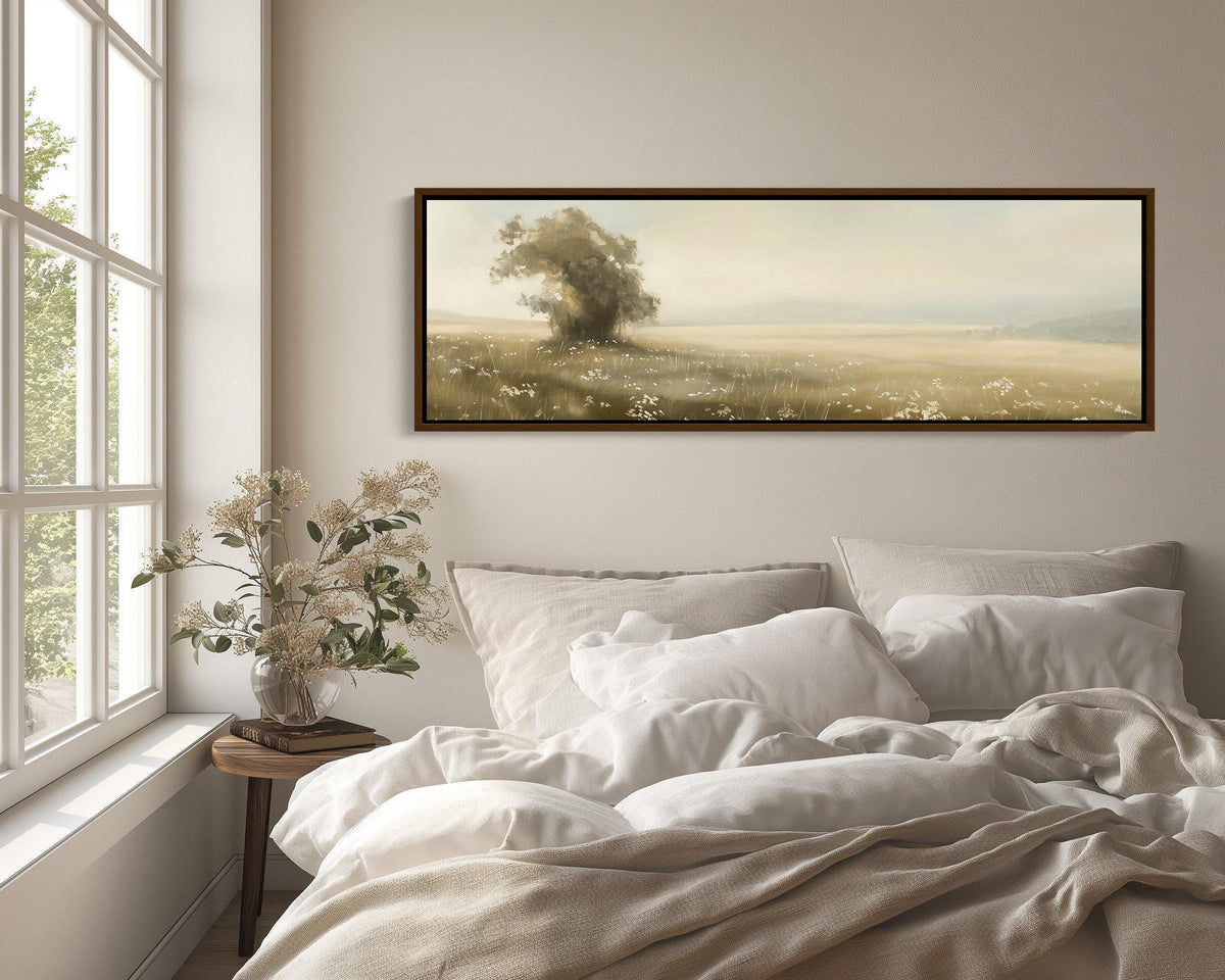Lone tree vintage meadow canvas wall art in a room setting