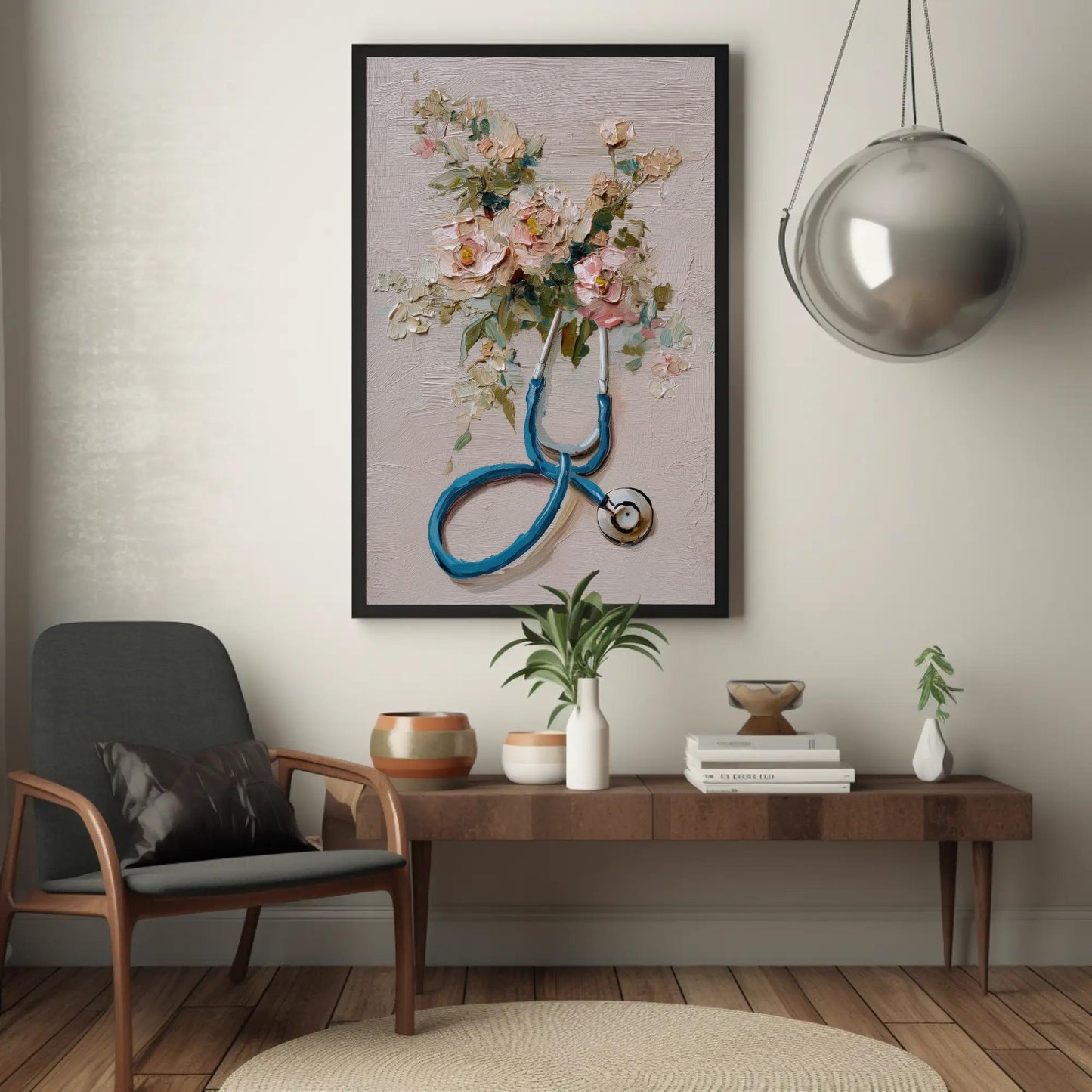 Doctor canvas wall art shown in a living room