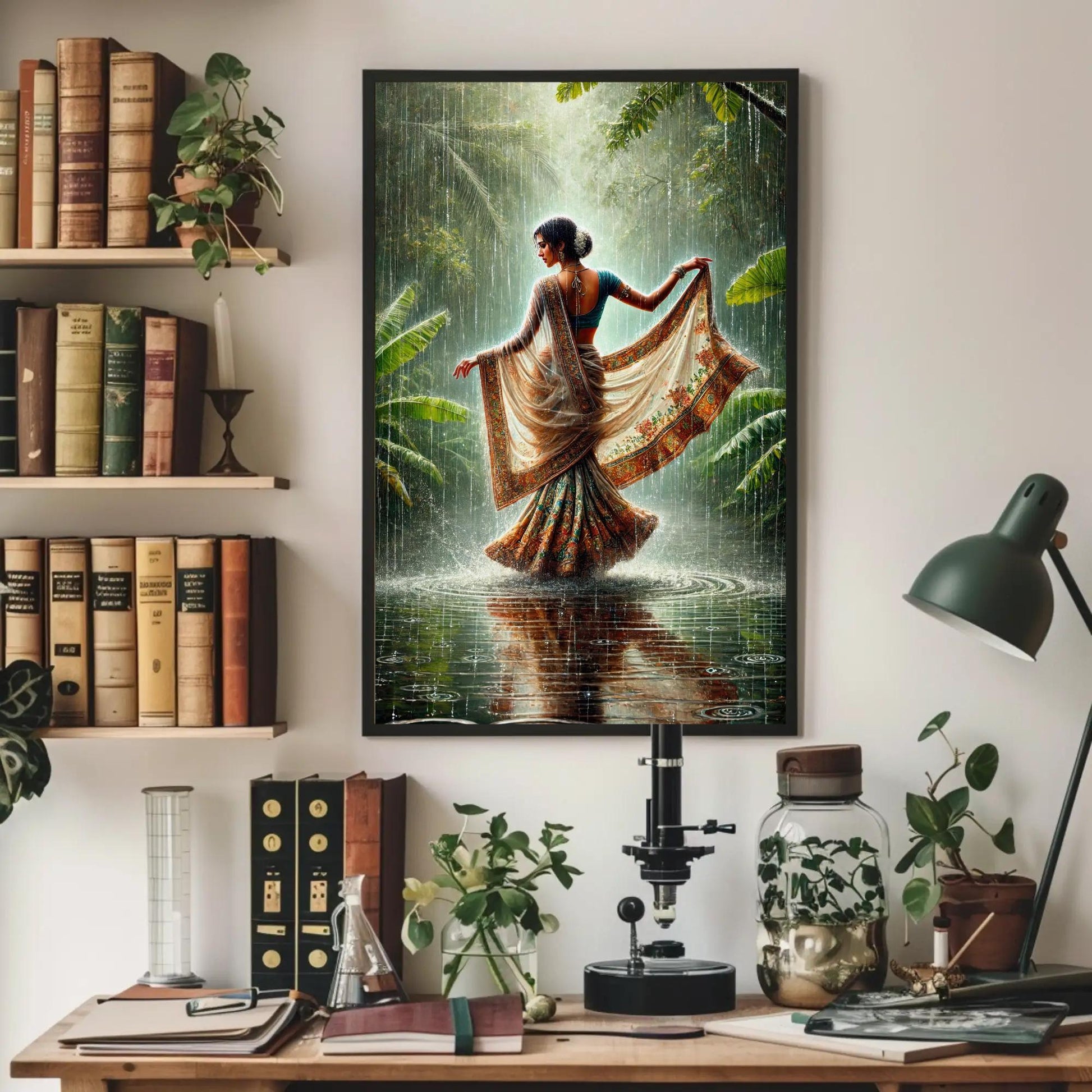 Indian Woman canvas wall art in green tones