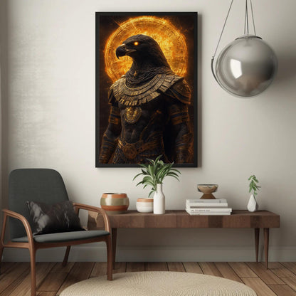 Horus canvas wall art shown in a styled interior
