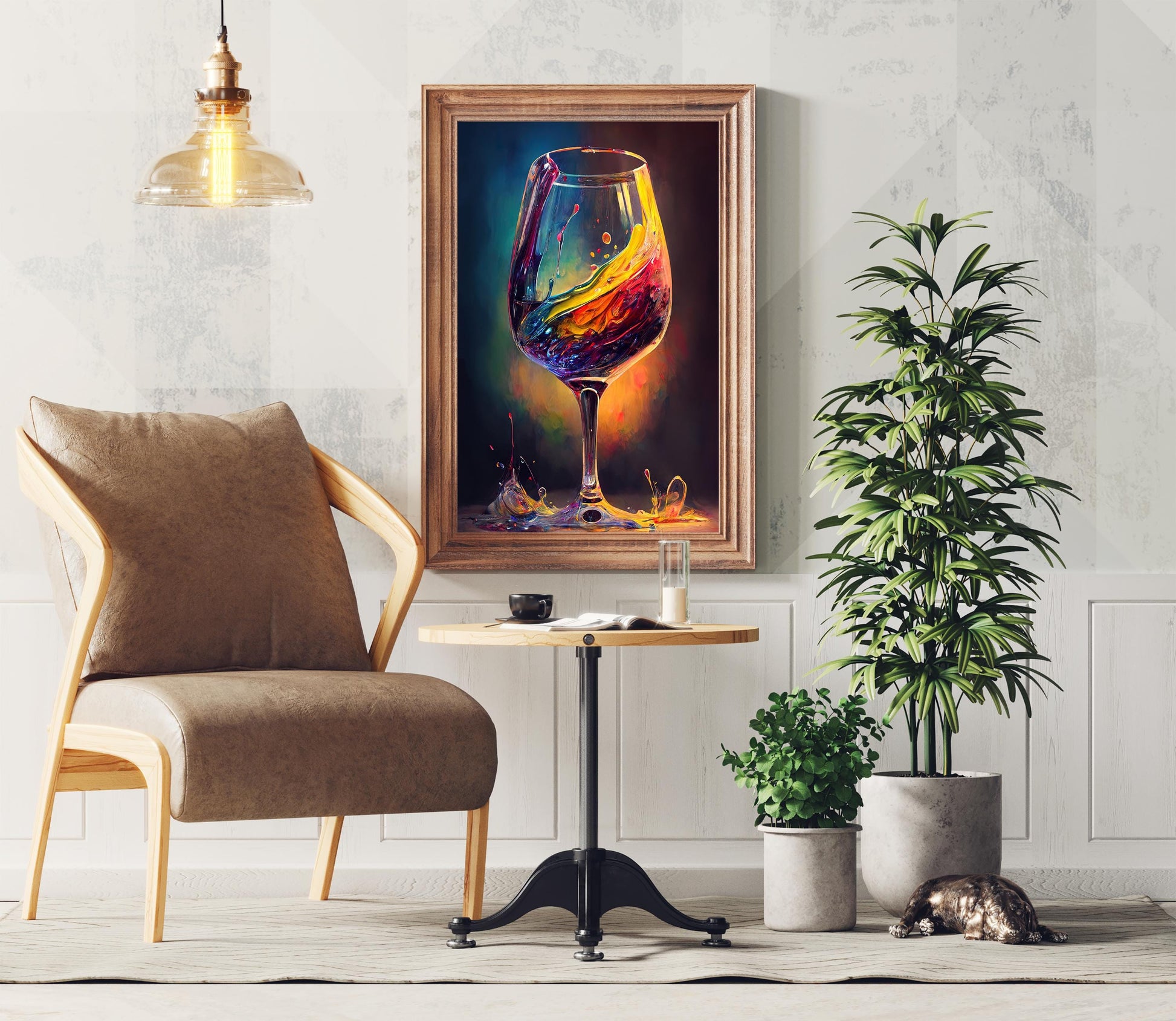 Abstract Wine Glass , Colorful Bar canvas print, premium giclée wall art