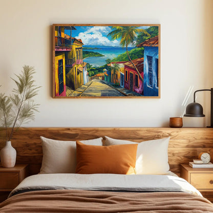 Old San Juan , Puerto Rico Wooden Frame canvas wall art, ready to hang