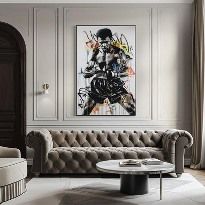 Muhammad Ali Graffiti canvas wall art shown in a living room (view 3)