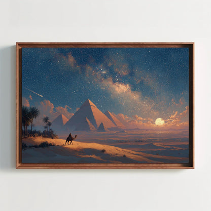 Egypt Pyramids Canvas, Desert Night Art, Moon Landscape Print, Mystical Travel Decor