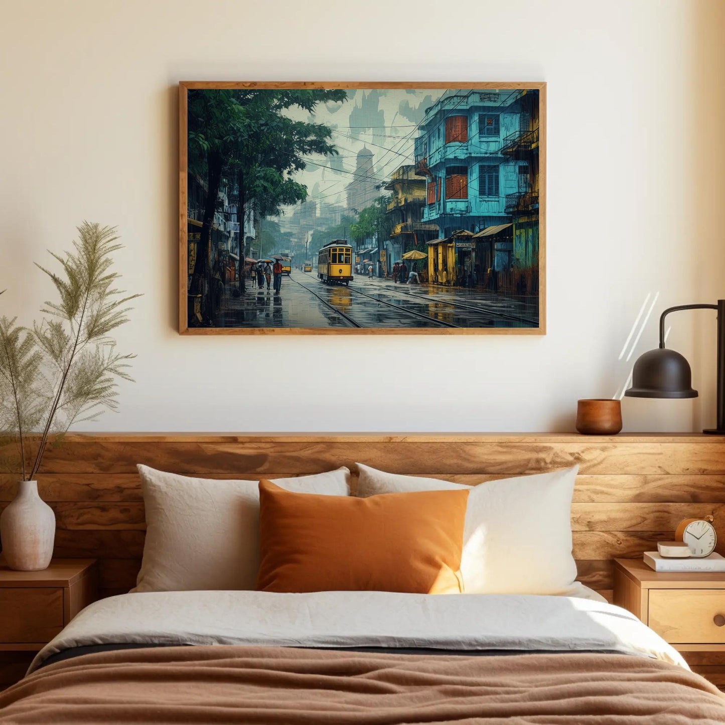 Kolkata , Vibrant Bengali City Street canvas wall art, ready to hang