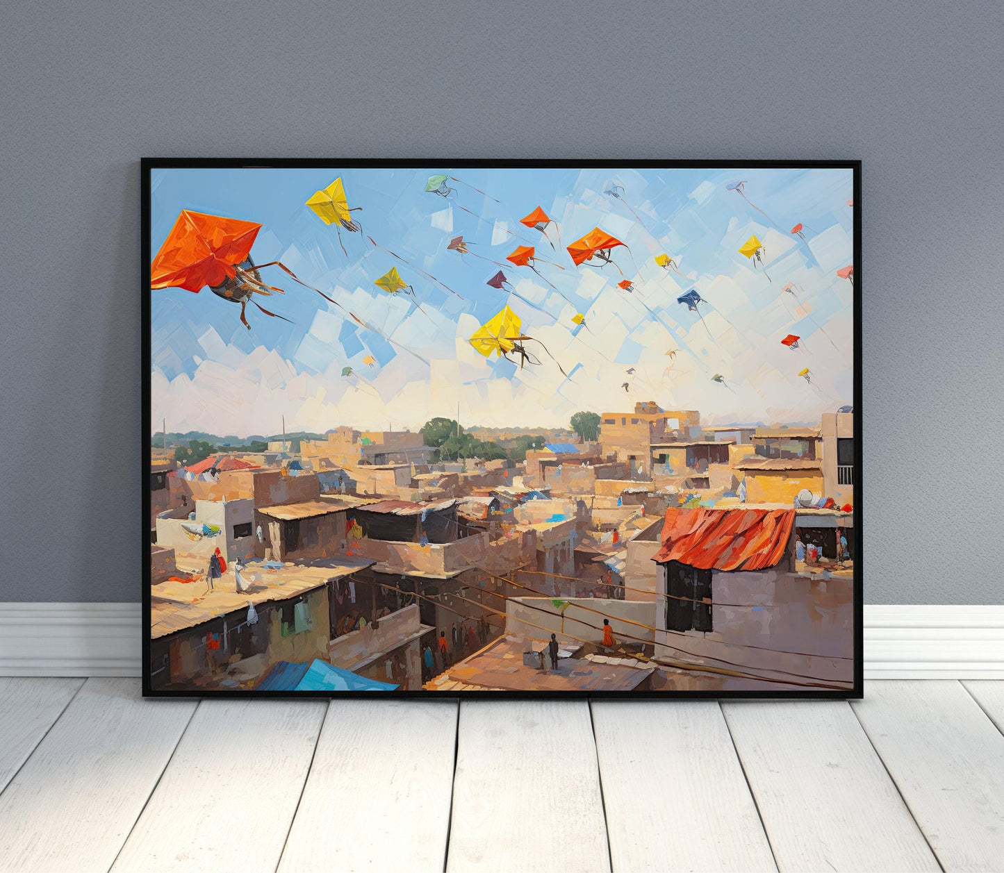 India Kite Festival , Colorful Desi Festival canvas wall art, statement décor