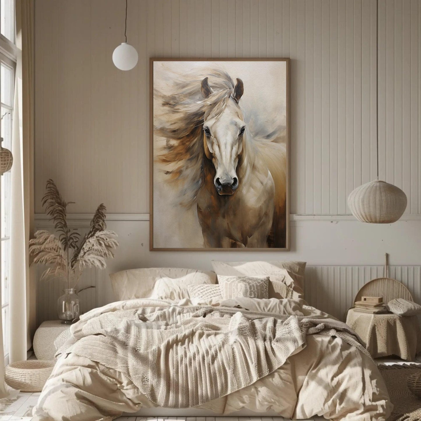 White Horse farmhouse canvas wall art for the home