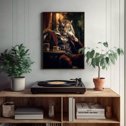 Mafia Boss Tiger canvas wall art shown in a styled room