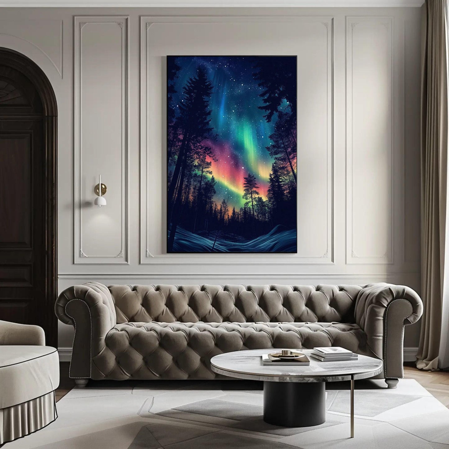 Aurora Borealis canvas wall art shown in a living room (view 3)