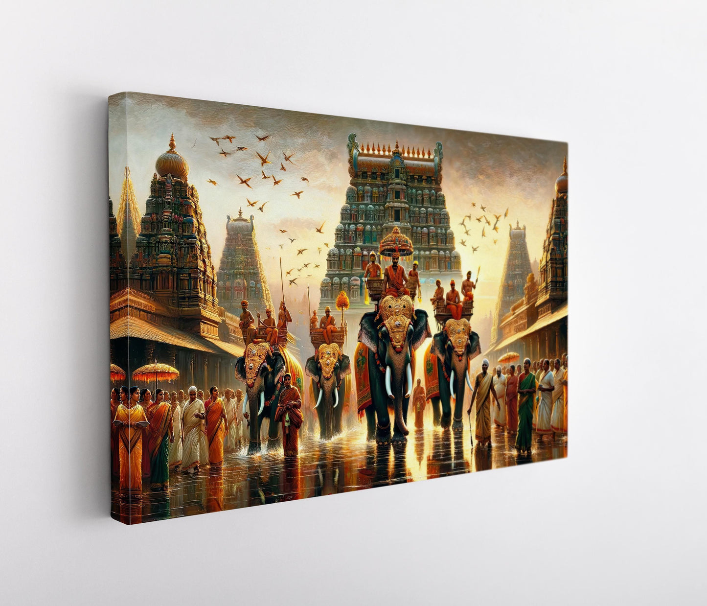 Indian Temple , South India Festival art deco canvas wall art, ready to hang