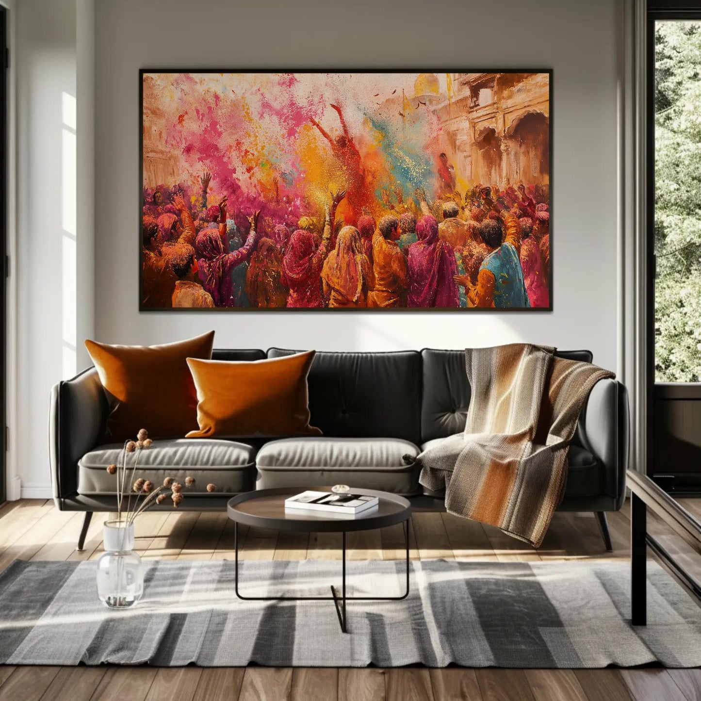 Holi Celebration canvas wall art shown in a living room (view 4)