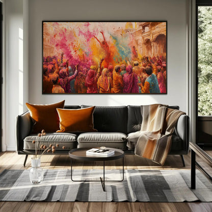 Holi Celebration canvas wall art shown in a living room (view 4)