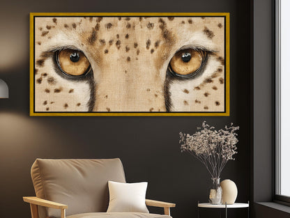 Cheetah Eyes canvas wall art shown in a living room