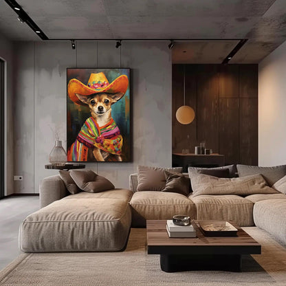 Funny Mexican Chihuahua , Dog Lover canvas wall art shown in a living room