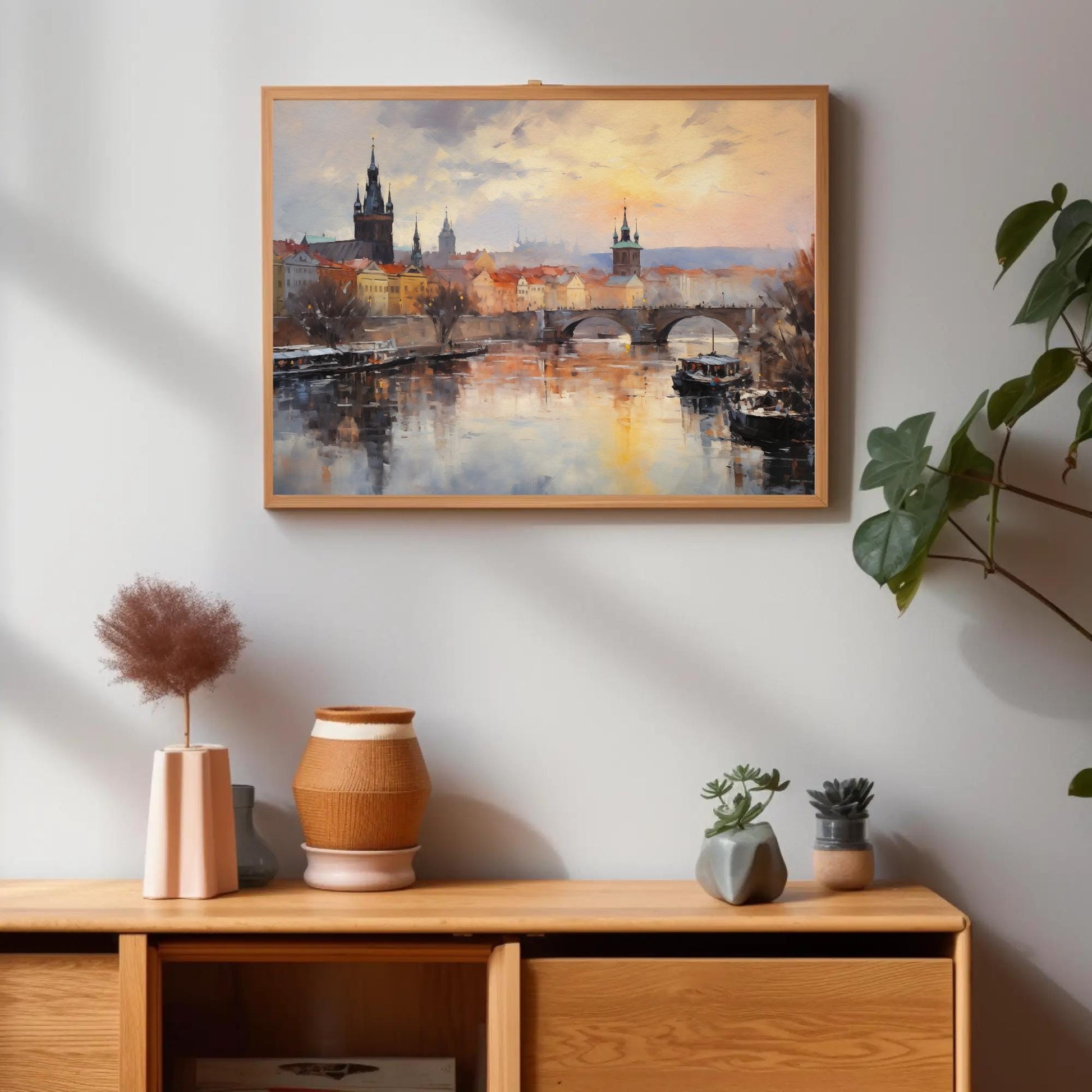 Prague , Czech Republic Gothic Cityscape Art bohemian canvas wall art, ready to hang