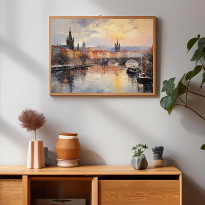 Prague , Czech Republic Gothic Cityscape Art bohemian canvas wall art, ready to hang