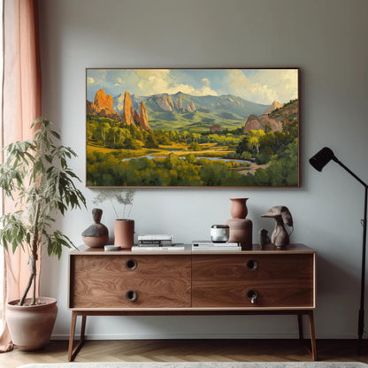 Garden of the Gods canvas wall art shown in a styled room