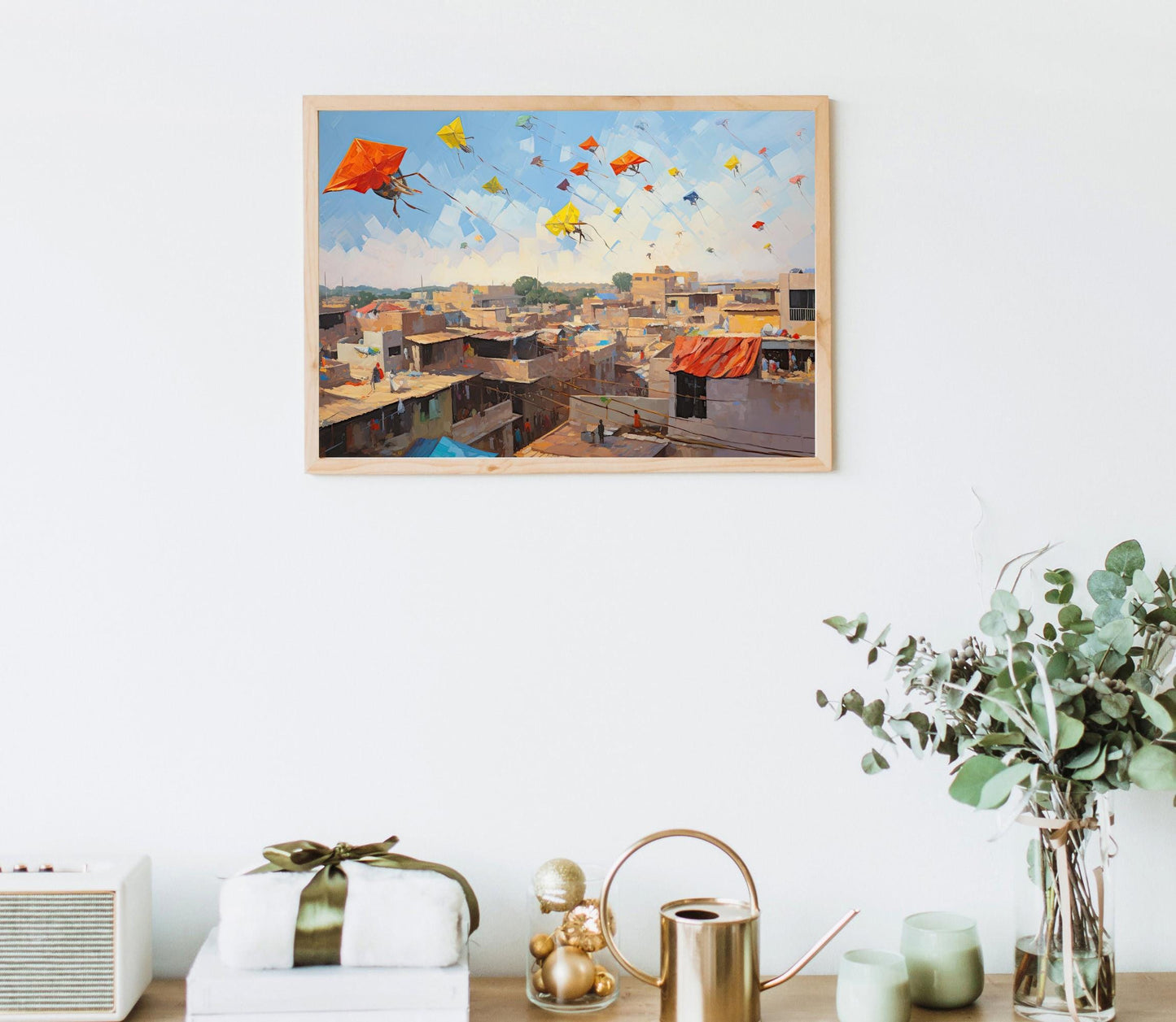 India Kite Festival , Colorful Desi Festival canvas wall art, ready to hang