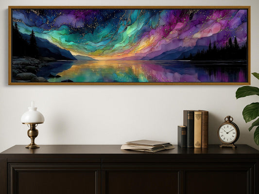 a painting hanging on a wall above a dresser