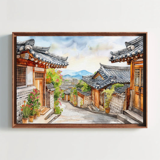 a watercolor painting of a chinese street scene