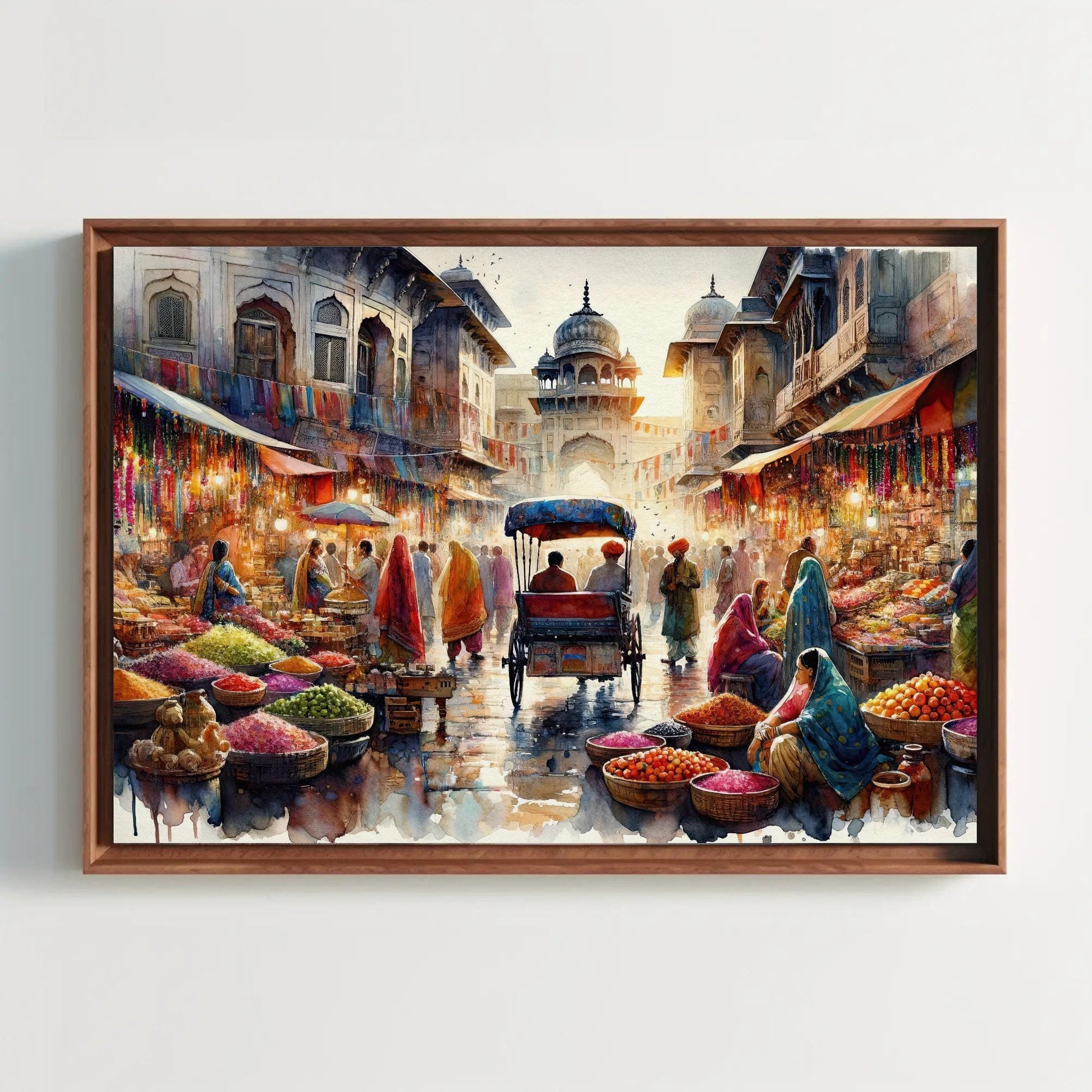 Indian Bazaar , Vibrant Spice Market art deco canvas wall art, ready to hang