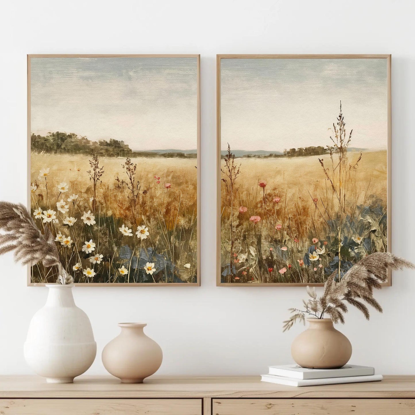Vintage Wildflower canvas wall art shown in a styled room