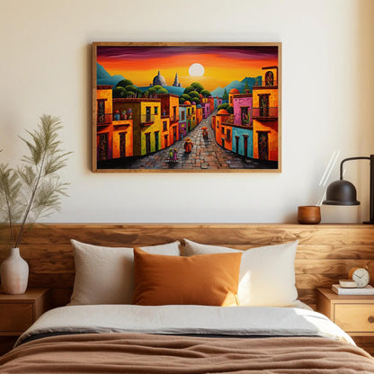 Oaxaca Mexican Village , Colorful Mexico canvas wall art, gallery-wrapped or framed (view 2)