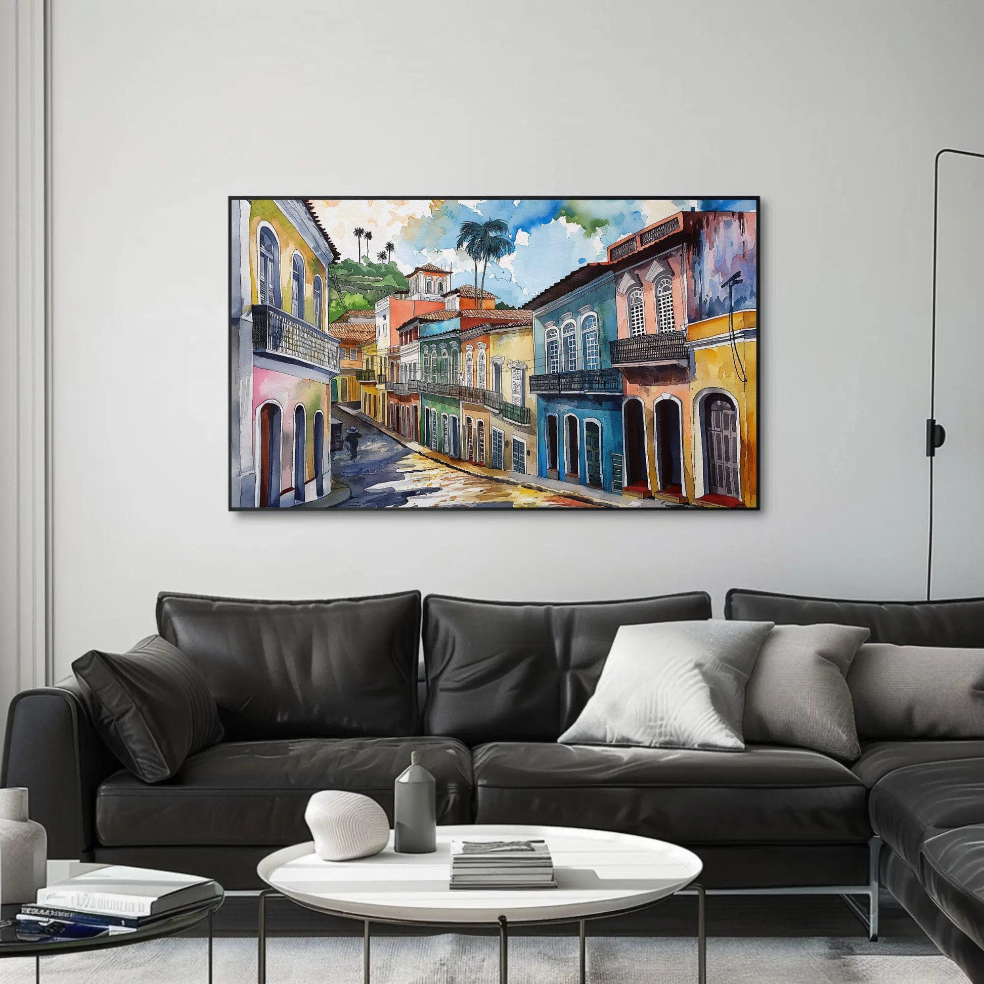 Salvador Bahia canvas wall art shown in a living room