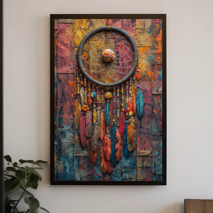 Dreamcatcher Canvas Print, Boho Rustic Feather Wall Art Decor