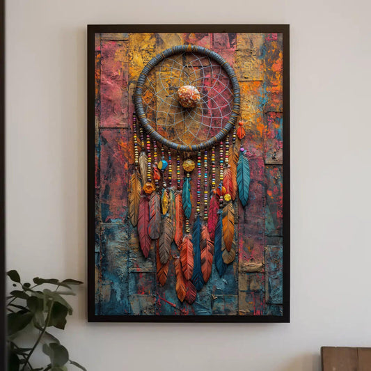a painting of a dream catcher hanging on a wall