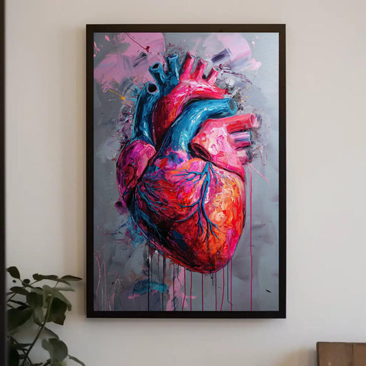 Abstract Human Heart Painting | Framed Medical Canvas Art for Clinic Decor