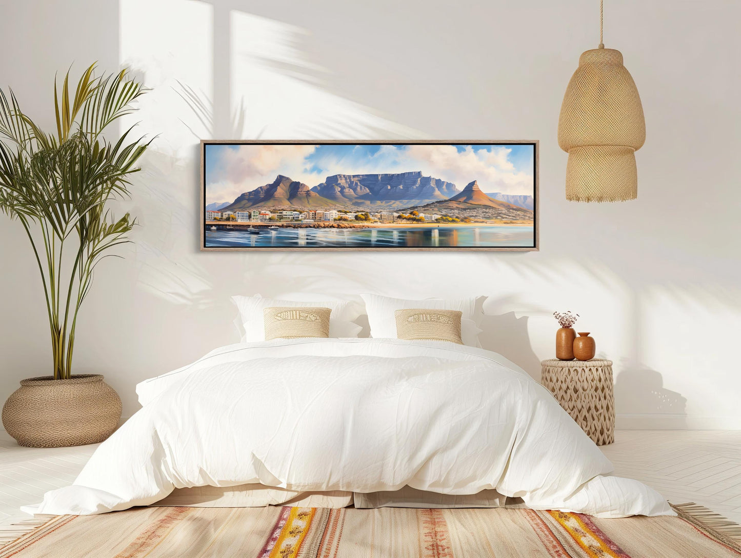 Cape Town , South Africa Panoramic canvas wall art shown in a bedroom (view 2)
