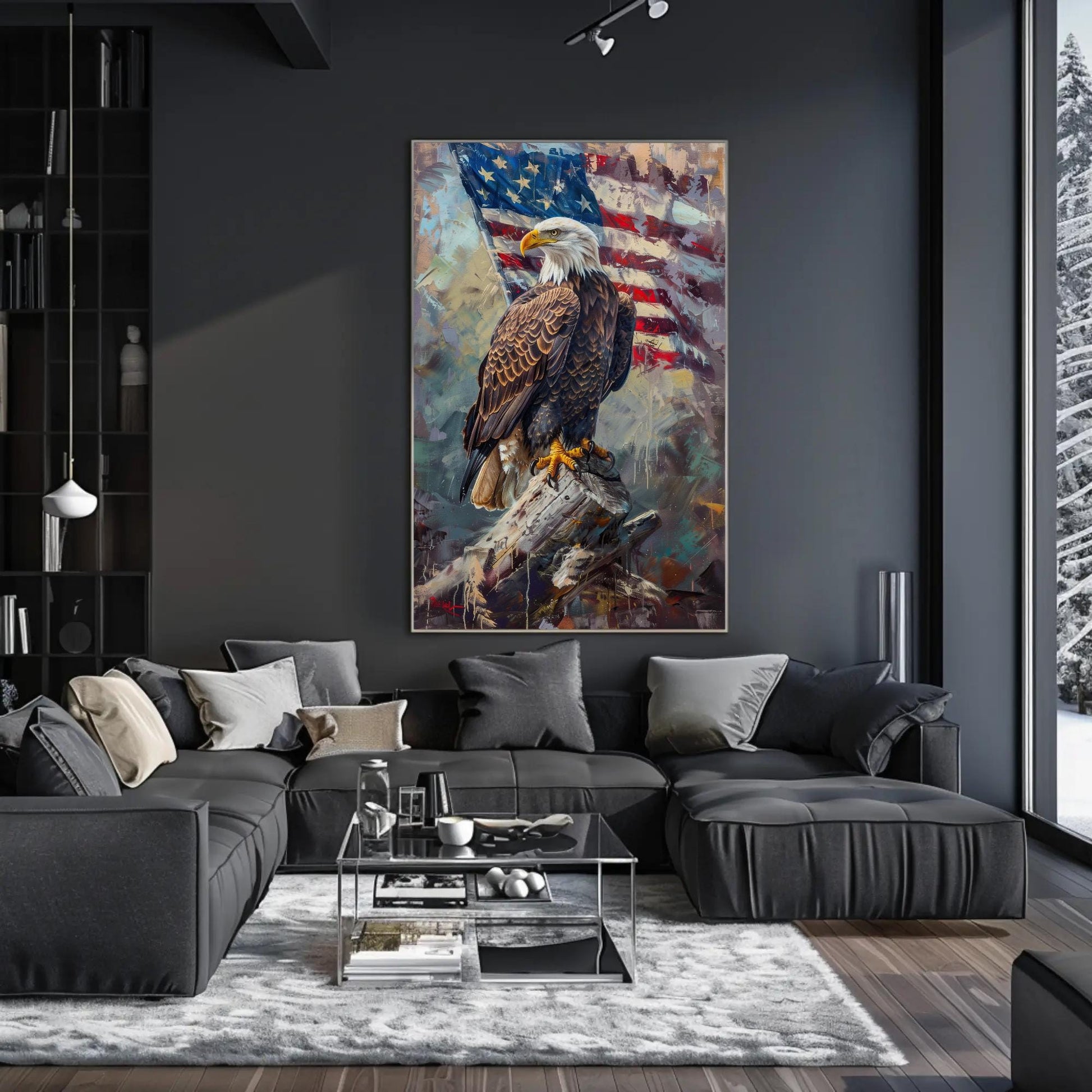 Bald Eagle canvas wall art shown in a living room (view 3)