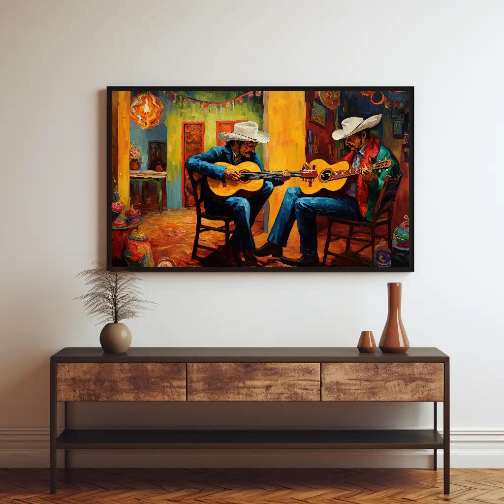 Mariachi Guitarist , Mexican Music folk art canvas wall art, ready to hang (view 2)