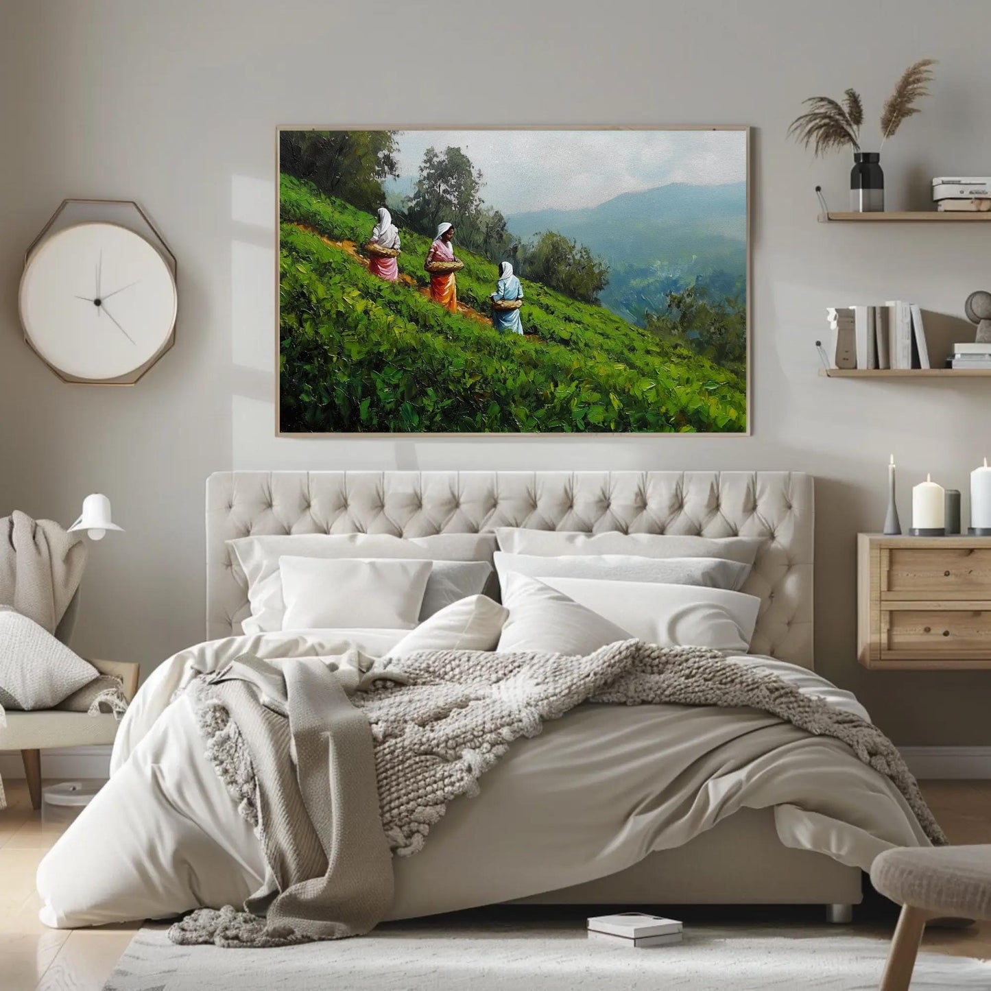 Kerala Tea Plantation Art canvas wall art shown in a styled interior