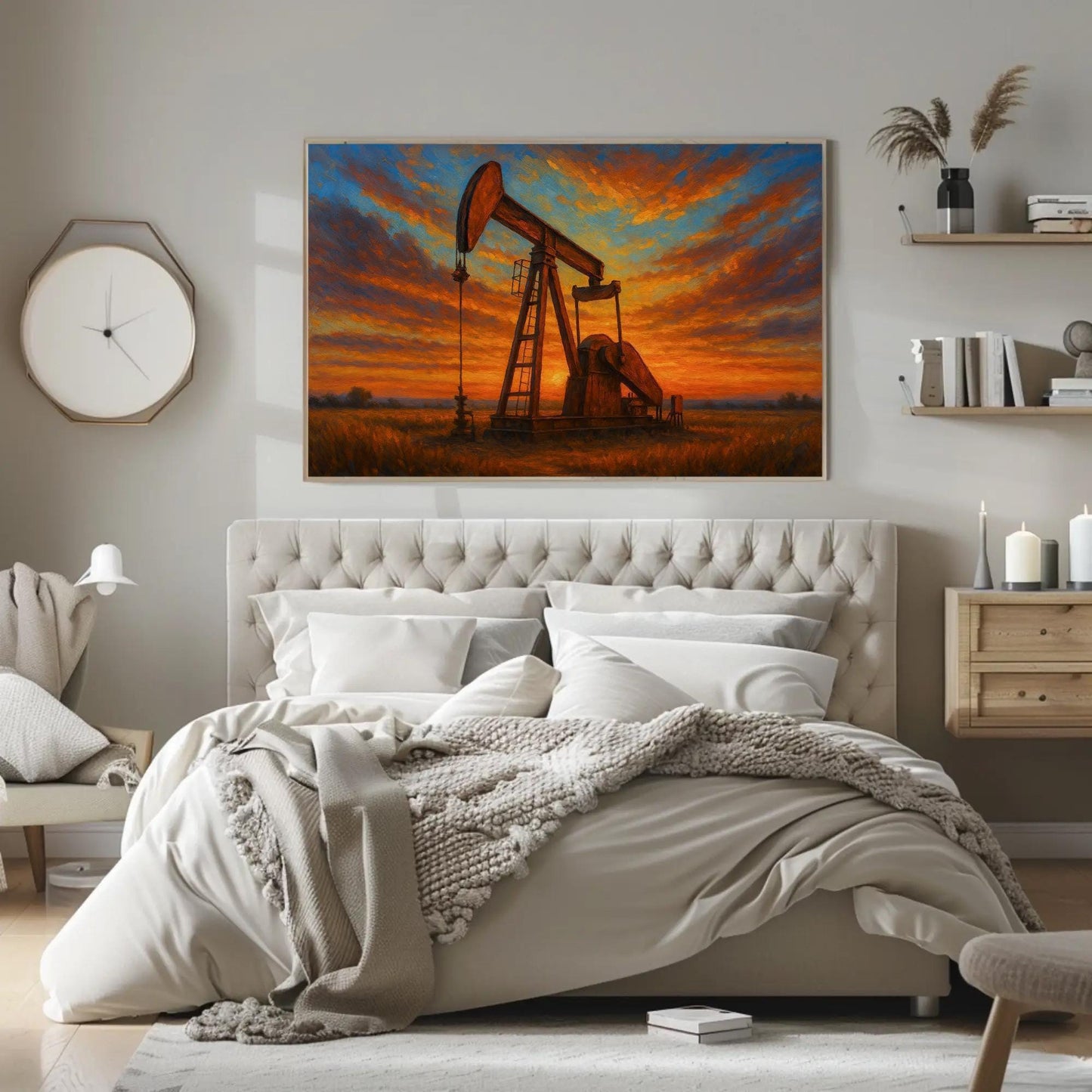 Texas Oil Rig , Western Sunset Industrial canvas print, premium giclée wall art
