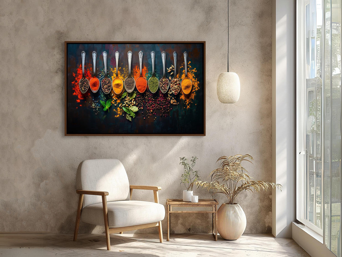 Spices and Spoon canvas wall art shown in a styled interior
