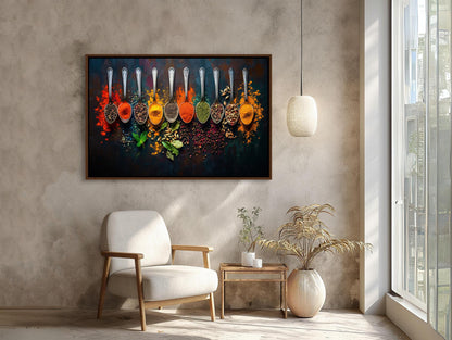 Spices and Spoon canvas wall art shown in a styled interior