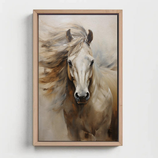 White Horse Canvas - Abstract Horse Print | Farmhouse Wall Art With Wooden Frame