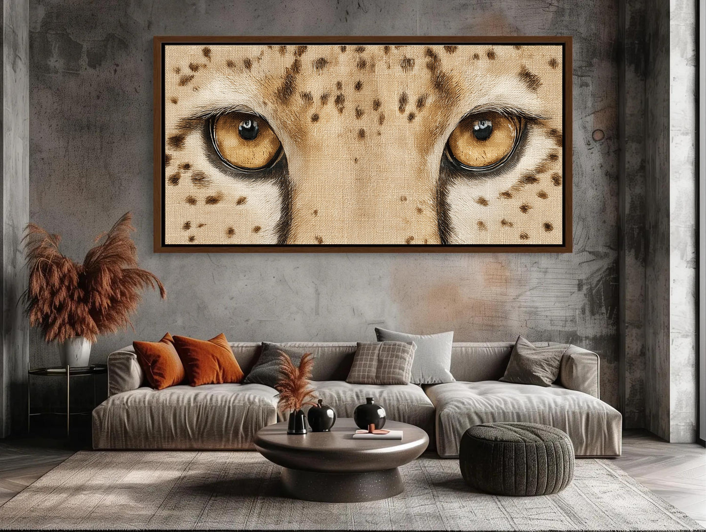 Cheetah Eyes canvas wall art shown in a living room (view 3)