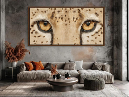 Cheetah Eyes canvas wall art shown in a living room (view 3)