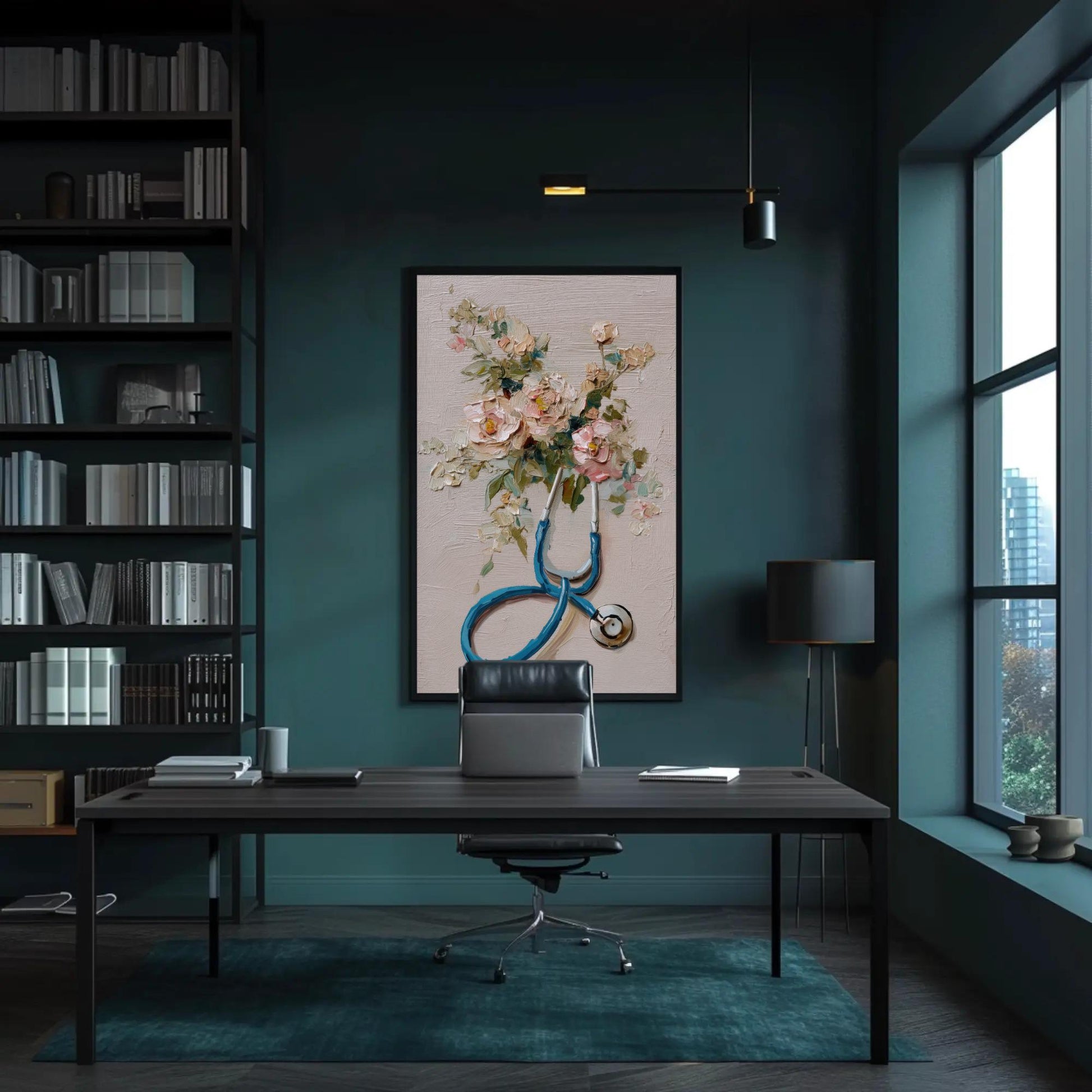 Doctor canvas wall art shown in a home office