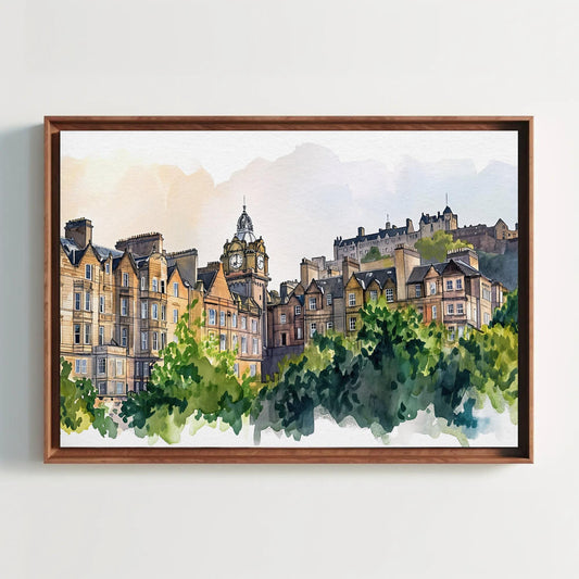 Edinburgh Scotland Canvas Print - Framed Watercolor Wall Art | Ready To Hang 11x14 Inch