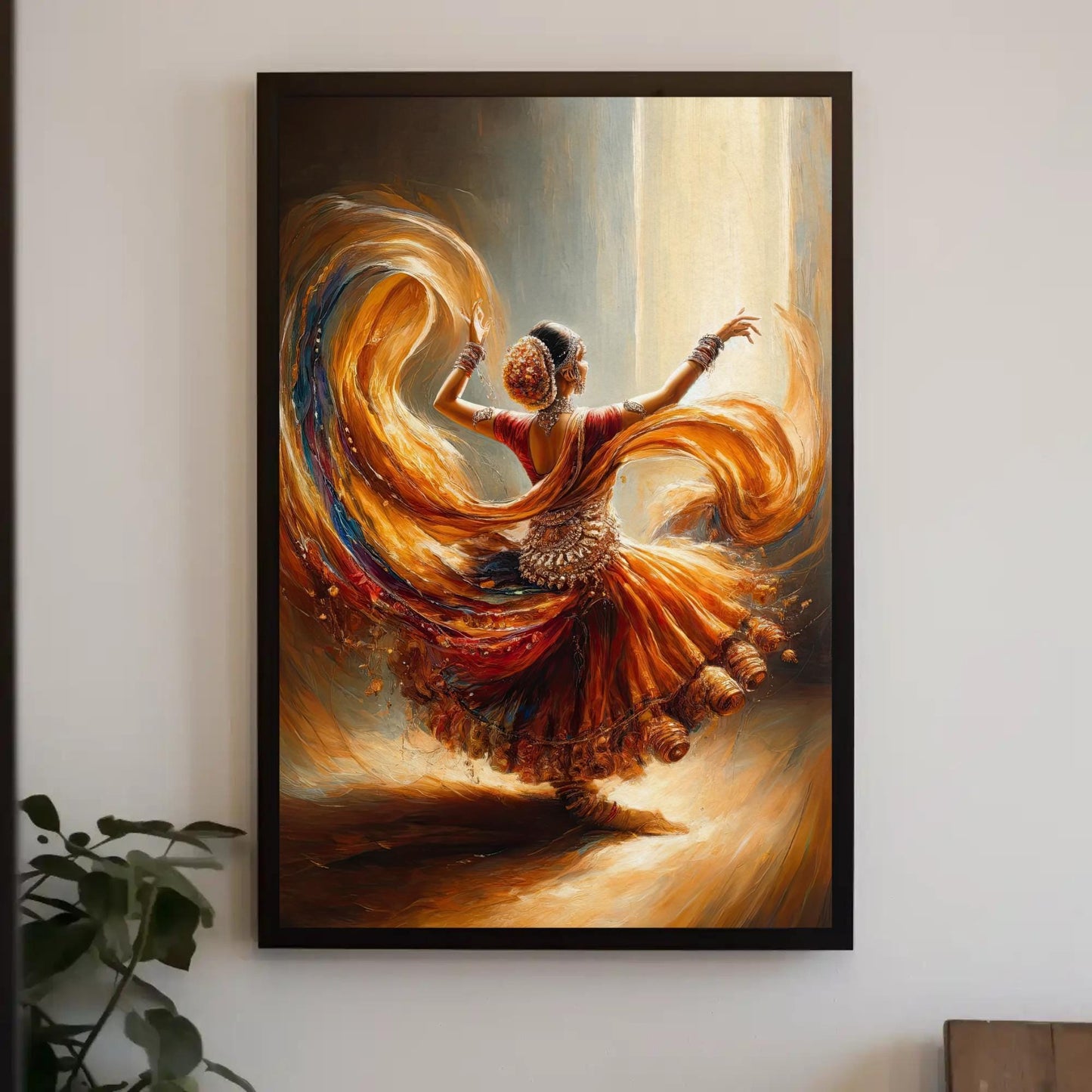 Indian Dancer Oil Painting, Framed Cultural Art on Museum-Grade Canvas Print